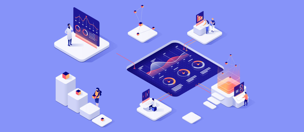 people interacting with charts. 3d illustration.